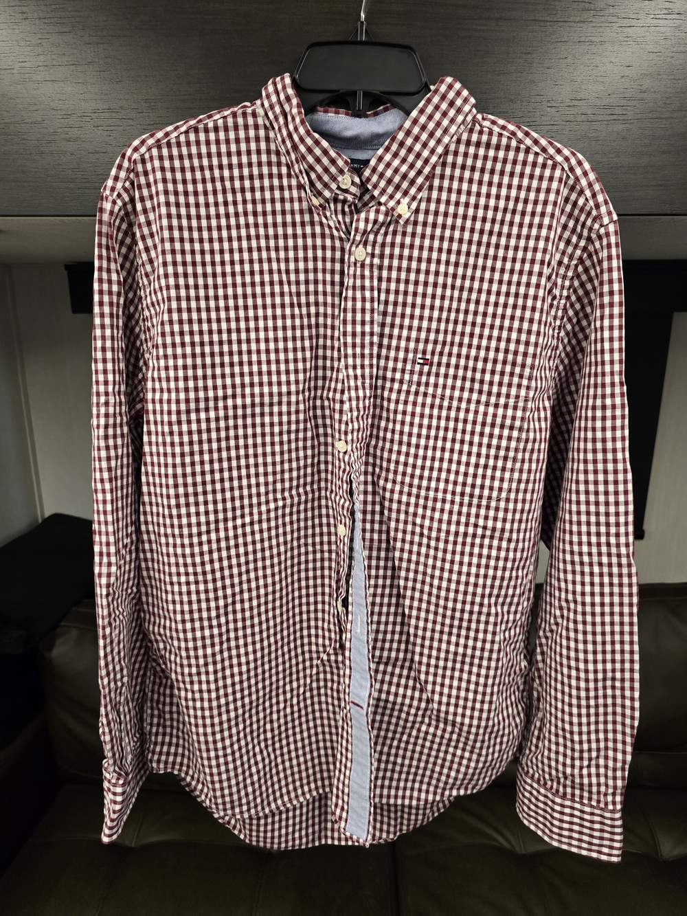 Tommy Hilfiger Red and White Gingham Button-Down Shirt, Size L